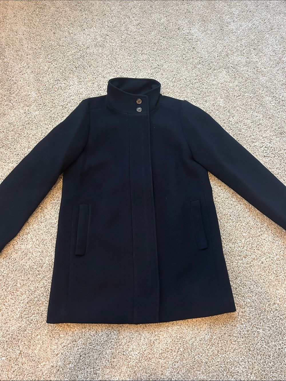 J.Crew Factory City Coat Navy Wool Blend Button Neck Women's Size 10 NWT